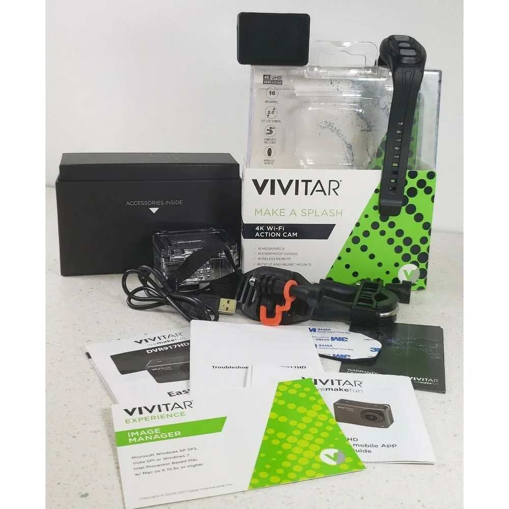 Vivitar DVR917HD 4K Action Camera with Wireless Watch Remote Black & Accessories